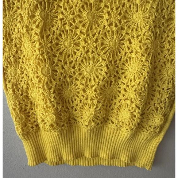 Joseph A Yellow Crochet Sweater Women’s Size Medium Bright Sleeveless Artsy Knit - Picture 5 of 10